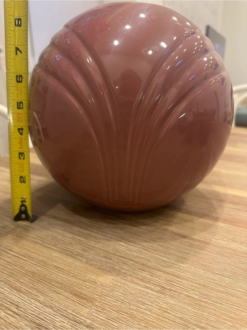 Vintage Royal Haeger Art Deco Fan Embossed Rose Dusty Mauve Oval Globe Vase 8